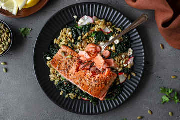 Salmon and Kale Salad with Kamut and Cumin Vinaigrette