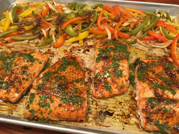 Sheet Pan Fajita Salmon with Cilantro Lime Butter